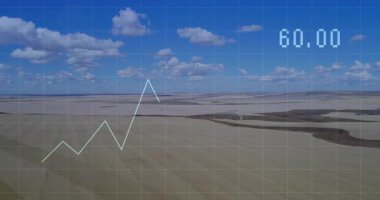 Kısa beyaz çizginin görünmesi, ızgara izleme verilerinde azalan tepelere doğru genişleyen grafiği tetikler. Hava, tarım arazisi, veri görselleştirme, analitik, üretkenlik, dijital, soyut