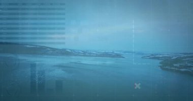 Fiyort açılış çubuğu grafiği zayıflayan döndürücü ve işaretleyiciler görünen grafikler yükselen verileri açığa çıkarıyor. Fütüristik, veri görselleştirme, dijital arayüz, analitik, minimalizm, arktik, teknoloji