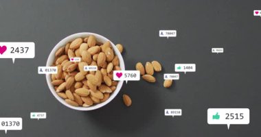 Kabarcıklar başlangıçta ortaya çıkıyor, badem kasesinin etrafında sürükleniyor, nişan sayılarını güncelliyor. Fındık, abur cubur, sağlık, minimalizm, dijital, katılım, sosyal medya