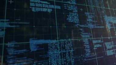 Holografik arayüz görünen çizgiler üst üste gelen kodlar altın düğümler atan görselleştirilmiş ağlar. Teknoloji, siber, fütürist, veri, görselleştirme, arayüz, dijital