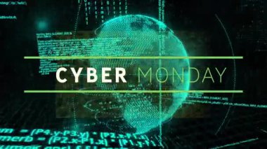 Karanlık boşluk açılmaya başlandığında ortaya çıkan dönen kod kaydırma çubukları pazartesi günü CYBER 'ı gösteriyor. Gelecek, teknoloji, siber uzay, dijital, neon, soyut, veri