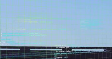 Yeşil şebeke çizgileri görünüyor ve kod blokları sola doğru kayarak verileri gösteriyor. Fütürist, dijital, teknoloji, arayüz, hareket, yenilikçi, şık