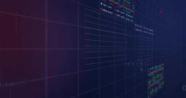 Beyaz ızgara çizgileri, veri eğilimlerini görselleştiren grafikler olarak kaydırmalı basamakları odaklamak için çekiliyor. Teknoloji, veri, analitik, fütüristik, görselleştirme, dijital, yenilik