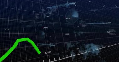 Veri yükleme çizelgesinde, tepe noktalarında dalgalanan ve dibe vuran piyasa eğilimlerini ızgara üzerinde görselleştiren. Teknoloji, analitik, finans, dijital, fütüristik, yenilik, gösterge paneli