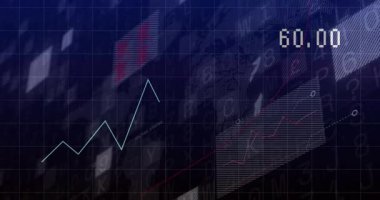 Sivri tepelere doğru uzanan yüzen kareler veri akımını göstererek ızgarada beliriyor. Analizler, görselleştirme, finans, modern, teknoloji, gösterge paneli, veri