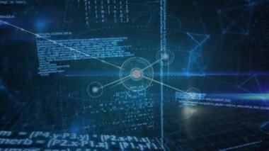Başlangıç noktasında mavi ızgarada oluşan düğümler kodları çeviren düğümleri birleştiriyor ve verileri görselleştiriyor. Teknoloji, fütürizm, dijital, bağlantı, siber, soyut, yenilik