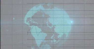 Silüet geri çekilmesi dünyanın ortaya çıkışını ve dönüşünü tetikler, çizgi çizimi ve çubuklar güncellenir. Analizler, veri görselleştirme, holografik, dijital, grafik, gelecek, istatistik