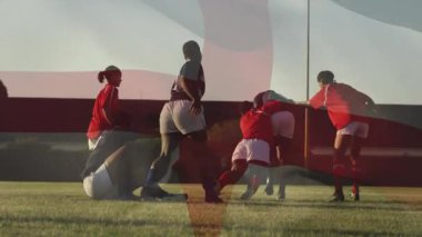 Kırmızı formalar, eğitimde animasyon okla top çalma üzerine top mücadelesi veriyor. Sporcular, takım çalışması, rekabet, enerji, stadyum, atletizm, spor