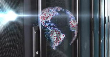 Hologram küresi beliriyor, dönüyor, bölünüyor, ışınlar atıyor, bağlantıları görselleştirmek için kendini yeniliyor. Futuristik, dijital, görselleştirme, teknoloji, veri, ağ, yenilik