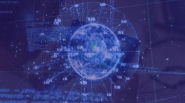 Sistem başlangıcında holografik dünya dönüyor ve veri bağlantılarını görselleştirirken düğümler titreşiyor. Artırma, dijital arayüz, fütüristik, siber güvenlik, veri analizi, teknoloji,