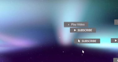 Aurora gradyan kayması abonelik tuşları başlatılıyor kayıyor, rozetler çekici izleyiciler olarak görünüyor. Soyut, hareketli, dijital, arayüzlü, geleceksel, canlı, dinamik