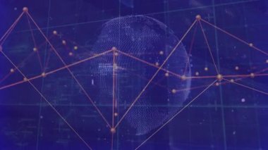 3 boyutlu küre, başlangıç turuncu düğümler oluşturarak grafik oluşturur ve veri görüntülemek için kod titreşim kayar. Futuristik, dijital, teknoloji, görselleştirme, ağ, arayüz, veri