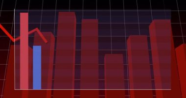 Yükselen çubuklar ve sütunlar ve yükselen kırmızı trend dalgalanmaları eğilimleri gösteriyor. Veri, görselleştirme, bilgi, dijital, analitik, tasarım, yenilik