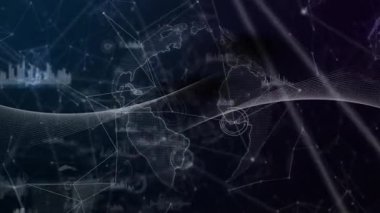 Veri düğümleri ve grafikleri açığa çıkartırken dönen üç boyutlu ağ dalgası küre çizgilerinden başlıyoruz. Teknoloji, veri görselleştirme, dijital ağ, bağlantı, analiz, fütüristik, küresel