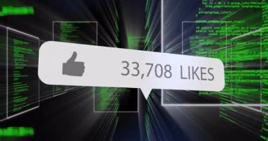 Dijital koridorda yüzen 658 LIKES 'i gösteren bir baloncuğa başlarken, büyümeyi gösteren sayıları güncelleyin. Teknoloji, dijital, fütüristik, büyüme, yenilik, kullanıcı arayüzü, bağlantı