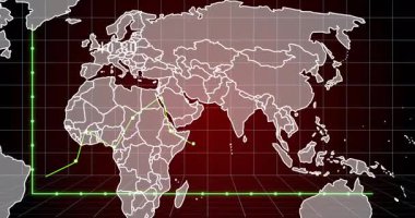 Neon eksenleri zayıflıyor, sayısal etiketler güncelleniyor, kıtaları takip eden çoklu hat, çizim eğilimlerini dolduruyor. Fütürist, dijital, analitik, teknoloji, soyut, hareket, arayüz