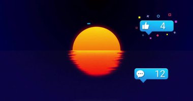 Yükselen güneş parlıyor ve baloncukları aktifleştiriyor nişan sayılarını güncelliyor, büyümeyi görselleştiriyor. Dijital, animasyon, sosyal, etkileşim, canlı, kutlama, dinamik