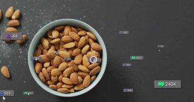 Genel görünümden sonra mor kullanıcı simgeleri yörüngedeki kase güncellemesi bağlanma büyümesini göstermektedir. Atıştırmalık, sağlıklı, dijital, minimalizm, teknoloji, analitik, katılım