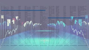 3D oluşturulmuş ızgara koridoru, solan kaydırma şekilleri, yükselen şekiller, azalan görselleştirme eğilimleri. Futuristik, veri, görselleştirme, teknolojik, dijital, soyut, ilerleme