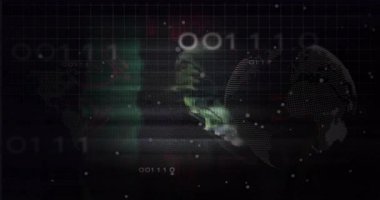 Başlangıçta 3D ızgara etkinleştiriliyor. Haritanın ana hatları noktalı dünya olarak ortaya çıkıyor. Görselleştirme verileri dönüyor. Futuristik, teknolojik, dijital, soyut, arayüz, yenilik, sanal