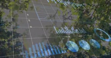 Izgara açma çubuğu çizelgeleri yükseliyor, çizgili paneller ortaya çıkıyor, çok satırlı grafik eğilimleri gösteriyor. 3d görselleştirme, veri analizleri, bilgi grafikleri, hareket grafikleri, bilgi tasarımı, dijital arayüz, teknoloji