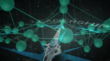 Şeffaf yeşil küreler pusula etrafında kayboluyor. Bu da iğnenin liderlik düğümüne doğru dönmesine neden oluyor. Teknoloji, yenilik, bağlantı, ağ, dijital, stratejik, vizyon