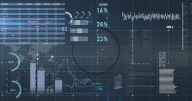 Veri güncellemesine başlayan gösterge paneli, canlandırma grafikleri, dünya ve zaman çizelgesi, pazar eğilimlerini görselleştirme. Analizler, görselleştirme, teknoloji, arayüz, gösterge panelleri, veri, finans