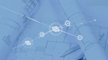 Gövde planı simge parlatmaya başlıyor sonra da veri bağlantılarını görselleştiren dünya haritası ağını genişletiyor. Teknik, kavramsal, bağlantı, dijital, geleceksel, altyapı, analitik