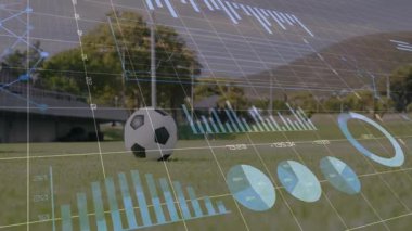 Sporcu ayağı sahaya giriş ve top tekmeleme hareketleriyle hareketli spor grafikleriyle hız ölçer. Spor, analitik, performans, görselleştirme, fitness, teknoloji, hareket