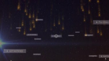 Soldan çıkan mercekler altın yağmuru başlatıyor ve UI etiketleri süzülüyor, reaksiyonlar seçiliyor, soluyor. Fütürist, dijital, arayüz, animasyon, teknoloji, gösterişli, sürükleyici