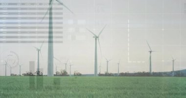 Çizelgeler solmadan önce türbin alanı tutuyor, gösterge beliriyor, harita ve grafikler içgörü için canlandırıyor. Yenilenebilir, sürdürülebilirlik, teknoloji, veri, analitik, yenilik, çevre