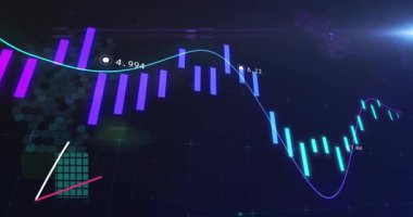 Mum çubuklarının görünmesi, finansal verileri takip eden ikili hatlar olarak turkuaz çubukları tetikliyor. Finans, veri görselleştirme, analitik, teknoloji, gösterge paneli, pazar, gösterge