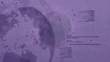 Görünürde dönen, ağ oluşturan ve veri akışını temsil eden noktalı dijital küre. Teknoloji, veri, siber güvenlik, yenilik, siber alan, ağ oluşturma, soyutlama