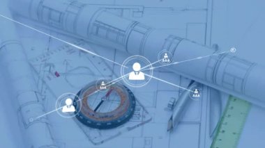 Kaybolan kullanıcı simgesi işaretleme pusulayı genişletme, bağlantı hatlarını genişletme, şebekeyi görselleştirme planı. Teknoloji, bağlantı, işbirliği, yenilik, dijital, altyapı, mühendislik