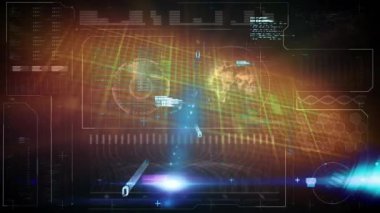 Şebeke görünümü, beyaz takip çubuğunun holografik kod panelini güncellemek için ışın geçişini tetikler. Teknoloji, veri görselleştirme, siber, fütüristik, dijital, arayüz, soyut