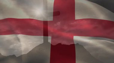 Yükselen meltem, St George 'un bayrağını bayrak boyunca dalgalandırıyor. Rüzgâr etkisini işaret ediyor. Vatanseverlik, açık hava, manzara, hareket, dinamik, doğa, manzara