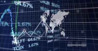 Noktalı haritayla başlayarak, piyasa eğilimlerini gösteren işaretler ortaya çıkıyor ve trend çizgisi büyüyor. Küresel, analitik, yatırım, dijital, görselleştirme, finans, teknoloji