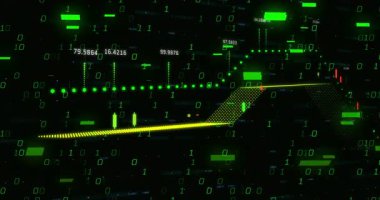 Karanlık ikili alan açılışı aksaklık çubukları ve noktalı çizgi büyümeyi gösteren oka dönüşüyor. Dijital, analitik, fütüristik, teknoloji, veri görselleştirme, soyut, siber güvenlik