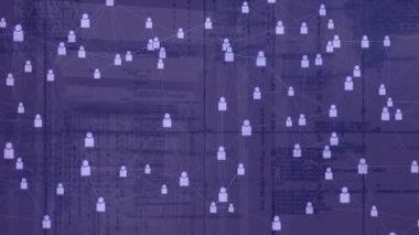 Kullanıcı simgelerinin oluşturulduğu ve bağlandığı tuval üzerine şebeke büyümesini planda göstererek. Teknoloji, bağlantı, veri, dijital, yenilik, mimari, diyagram