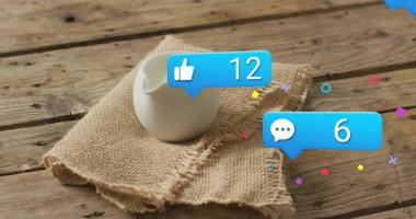 Beyaz seramik sürahi konfeti ile nişan sayısını görselleştirmek için ikonları durduruyor. Rustik, sosyal medya, animasyon, katılım, kutlama, organik, dijital