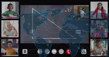 Dünya haritası, geometri ve küresel veri akışını birbirine bağlayan bir örtüşme olarak, eğitimde dik üçgen yazmak öğretmenlik. Sanal öğrenme, dijital bağlantı, çevrimiçi eğitim, etkileşimli platform, uzaktan işbirliği, eğitim teknolojisi, siber sınıf