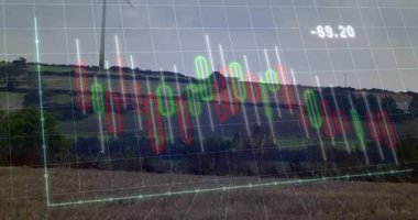 3 boyutlu ızgara açılıyor. Kamera dönerek rüzgar türbini bıçaklarını gösterirken şamdan grafiği gösteriliyor. Teknoloji, yenilenebilir, sürdürülebilirlik, enerji, görselleştirme, yenilik, sanayi