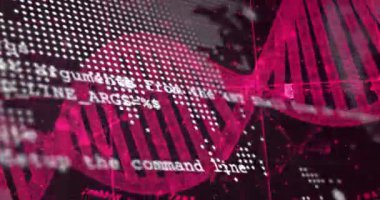 Kod kaydırma sırasında sağa dönen 3 boyutlu DNA sarmalı üzerinde küresel veri akışını görselleştirir. Teknoloji, yenilik, veri, siber güvenlik, görselleştirme, dijital, soyut