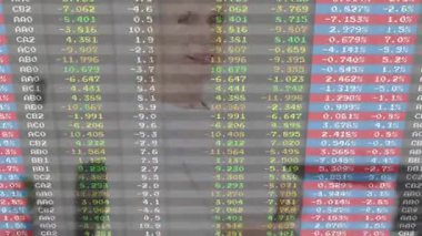 Piyasa verileri soluk çizgilere kayıyor ve kıdemli sunucunun şeffaf ekranda gülümsediğini gösteriyor. İş, finans, teknoloji, iletişim, profesyonel, kurumsal, veri