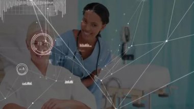 Hasta oturma koltuğu, hemşire omuz omuza, dijital sağlık denetimi başlatılıyor. Sağlık, teletıp, analitik, sağlık, teknoloji, sağlık, hastane