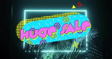 Sarı şekilli, eflatun çerçeveli, pembeli satıştan çıkan metinlerle süpürülen cyan haplar. Canlı, dinamik, hareketli, dijital, fütürist, enerjik, reklamcılık