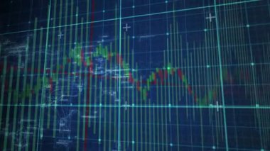 Şebeke görünüyor, çizgi çizimi dalgalanıyor, çubuklar yükseliyor ve işaretleyiciler verileri kaydırıyor. Analizler, veri görselleştirme, teknoloji, finans, dijital arayüz, çizelge, soyut