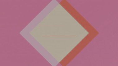Üç kare ortaya çıkıyor, kesişiyor, kırmızı çizgiyi ortaya çıkarıyor, dönüyor, yeniden hizalanıyor, pembe alanda soluyor. Geometrik, modern, dinamik, animasyon, minimalist, tasarım, soyut