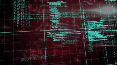 Teal ızgarası kod kaydırmaya başlıyor, kümeleniyor, yayılıyor, veri akışını gösteren izler arasında kayboluyor. Teknoloji, siber güvenlik, veri görselleştirme, soyut, dijital, yenilik, gelecekçilik