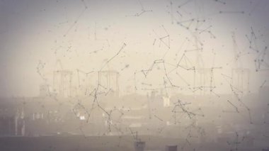 Görünüşte titreşen dijital düğümler ve bulanık portta veri akışını temsil edecek şekilde gelişen ağlar oluşturuyorlar. Teknoloji, bağlantı, yenilik, siber, fütüristik, dijital, soyut